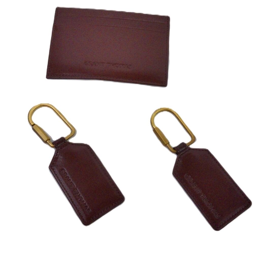 Grant Thomas Brown Leather Slim Card Holder and Keychain Gift Set